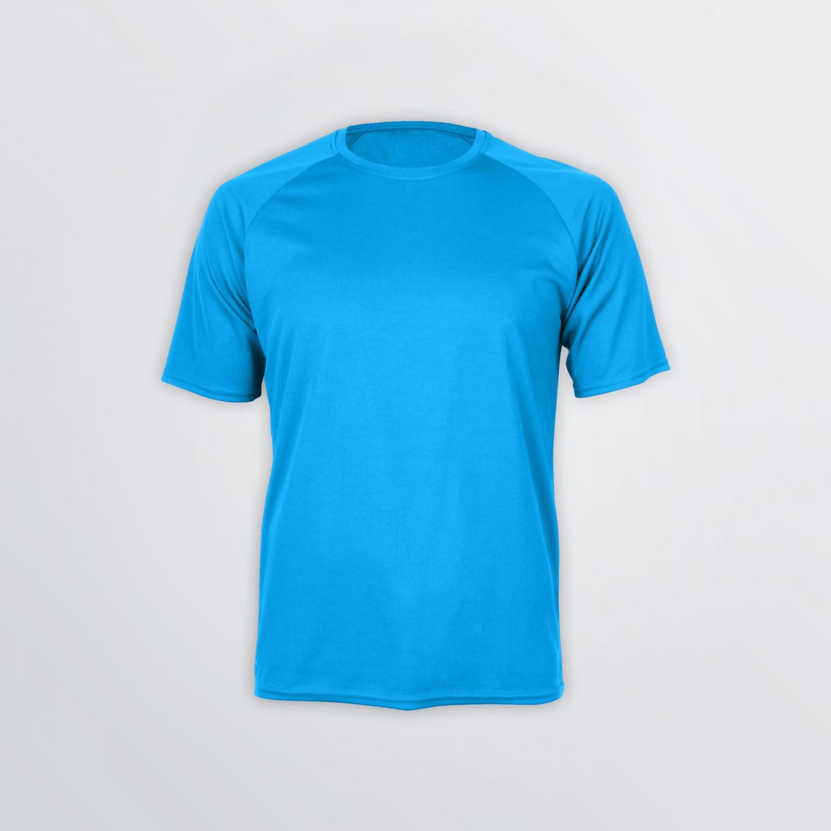 Customisable Basic Tech Shirt made of functional material as a product example in blue colour for men - front view