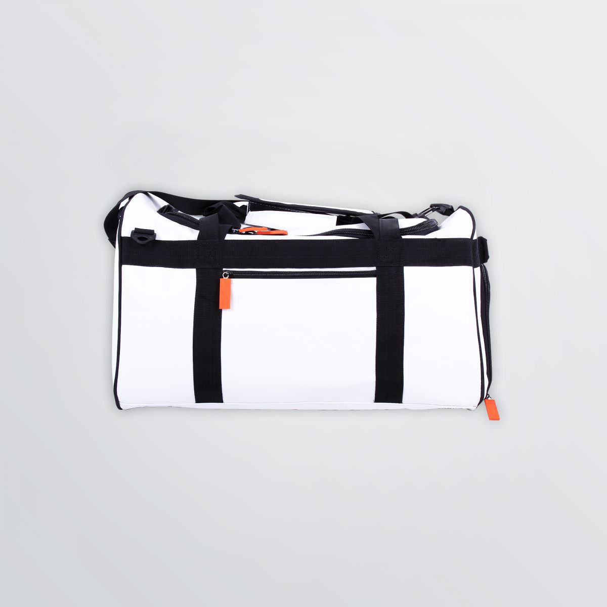 Voyager Travelbag as a product example in white colour with black and blue accents - side view