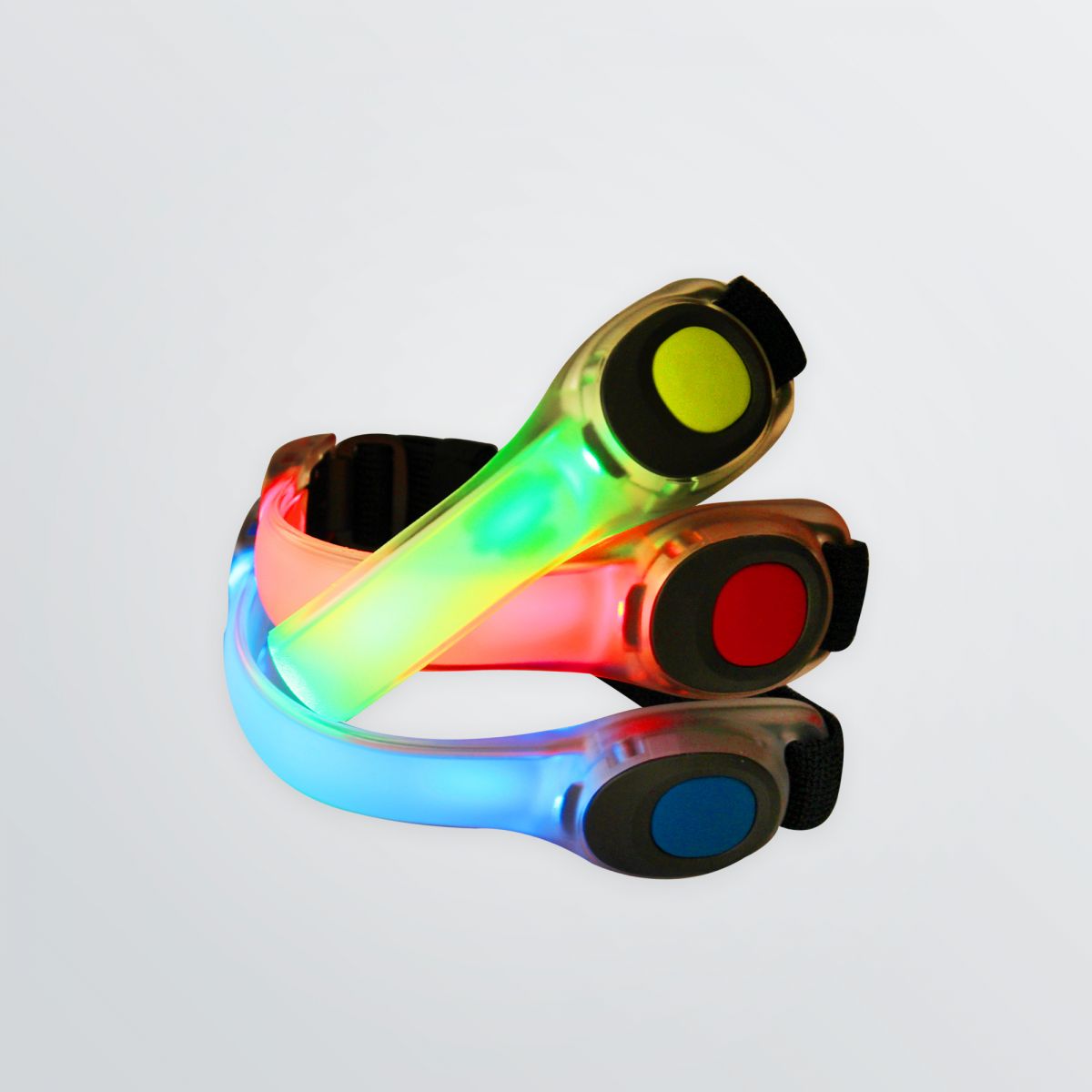 LED-Armbänder mit Leuchteffekt in den Farben gelb rot und blau