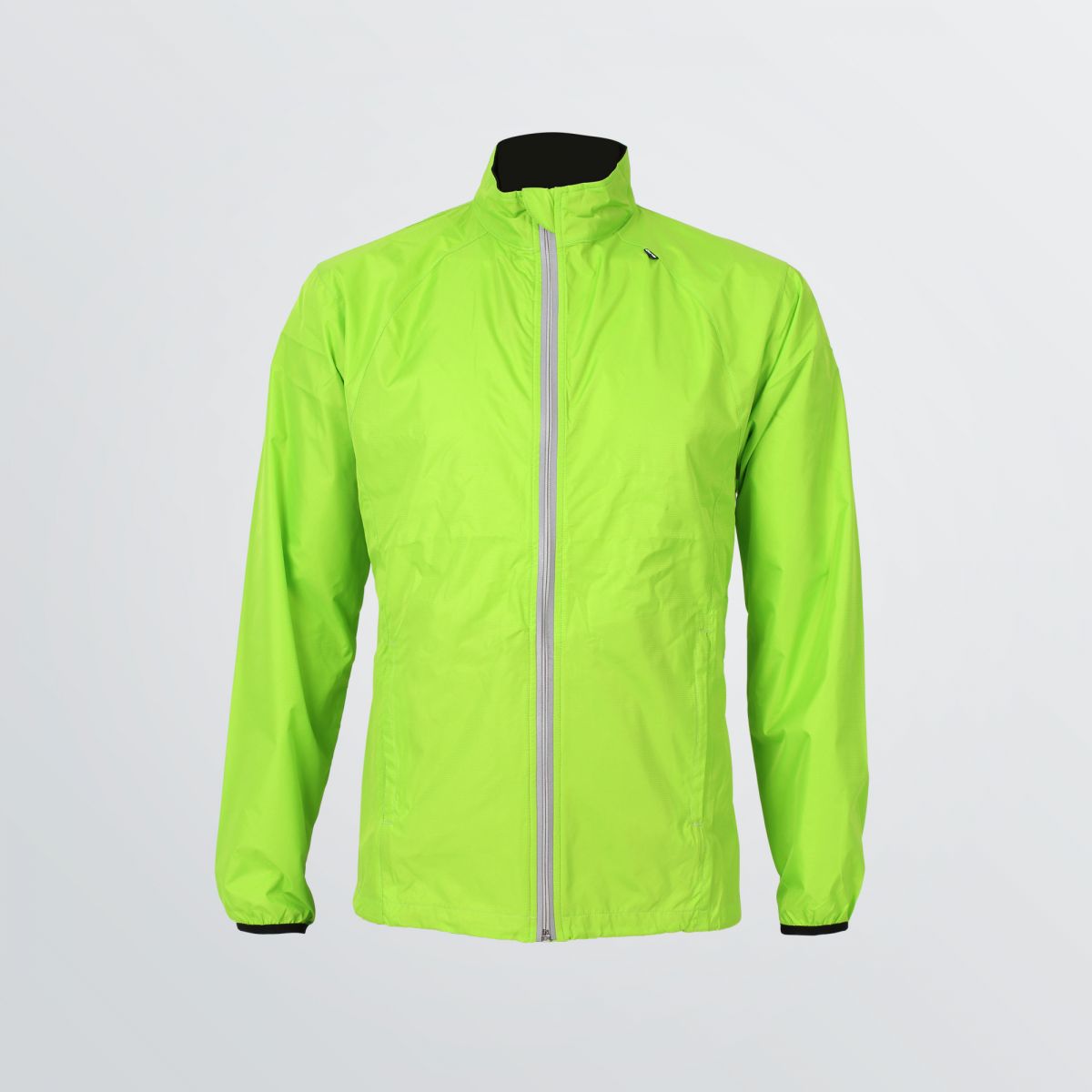 customisable Basic Sport Jacket made of breathable and wind resistant functional fabric depicted as a product example in neon green colour - front view
