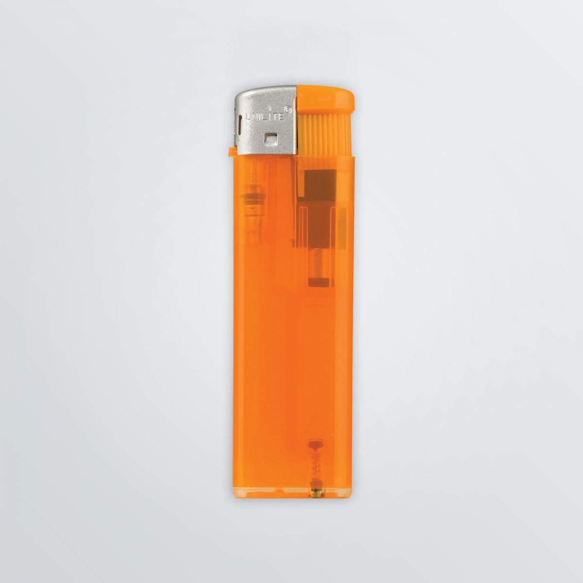 Elektrisches Feuerzeug aus transparentem Kunststoff in orange ohne Werbeanbringung