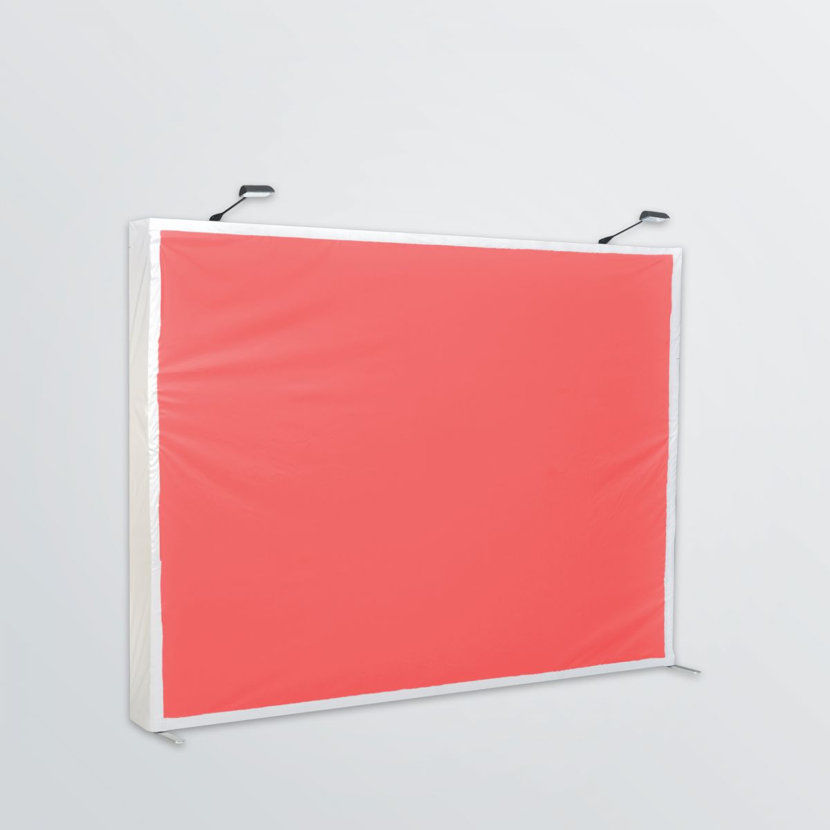Aufgestelltes Display mit Beleuchtung und Aluminiumkonstruktion individuell gestaltbar - rotes Farbbeispiel