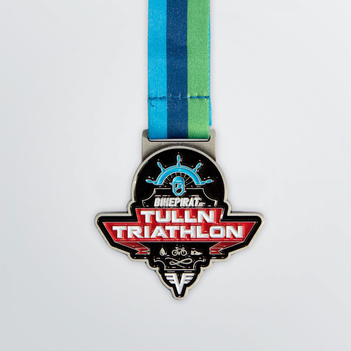 Sonderform-Medaille nach Kundenwunsch hier als Produktbeispiel mit Triathlon-Symbolen abgebildet