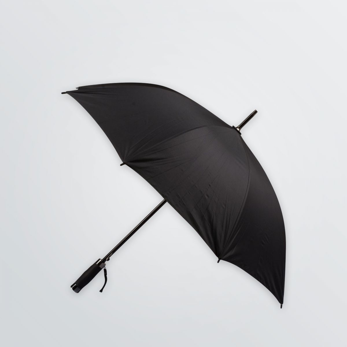 Regenschirm in schwarz ohne Werbeanbringung mit gerader Soft-Touch-Kunststoffgriff und automatischer Oeffnung