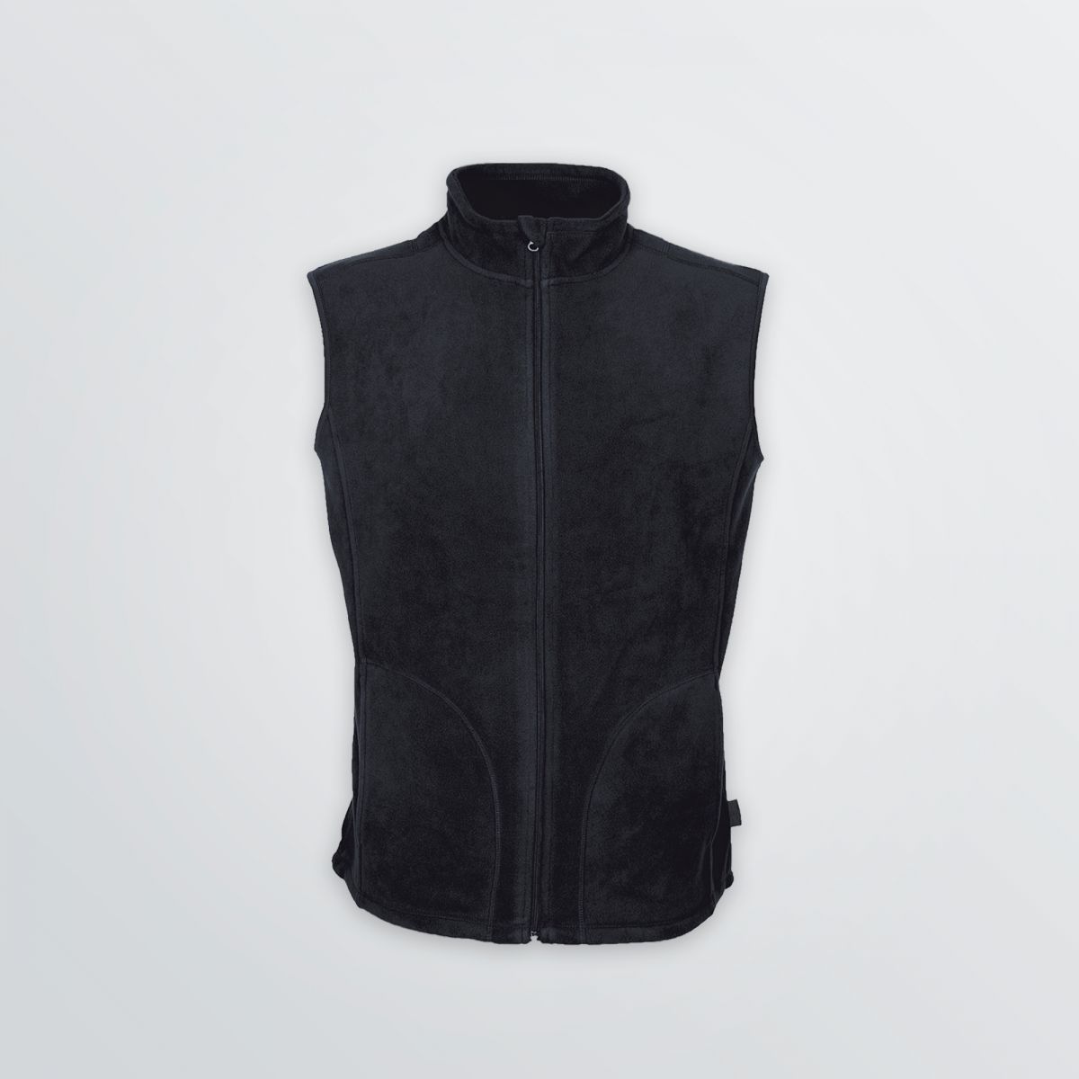 Weiche Basic Fleece Vest mit Individualisierungsoptionen als Produktbeispiel in schwarz mit praktischen Reißverschlusstaschen - Frontansicht