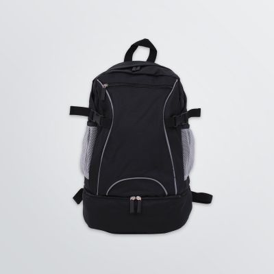 printable thermo backpack with insulated compartment in black colour - front view