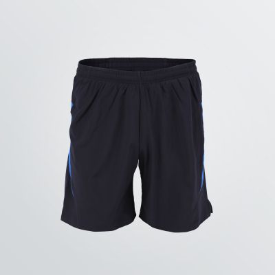 breathable Running Shorts for customisation as a product example in black and blue colour - front view