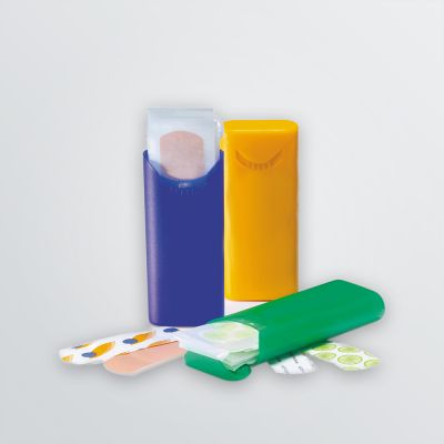 printable plasterboxes depicted in the colours purple, yellow and green with plasters