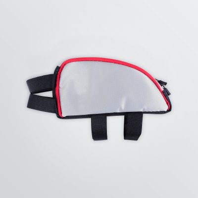 Fahrradtasche Aero im weiß-rotem Farbbeispiel mit Klettverschluss - Seitenansicht