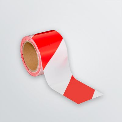 customisable barrier tape for events product example in white and red colour