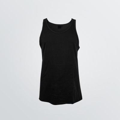 Basic Cotton Singlet for customisation depicted as a poroduct example in black colour - front view