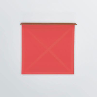 Individualisierbare Werbetheke für Messen mit rotem Banner und hochwertiger Systemkonstruktion