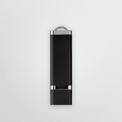 Produktbeispiel: Schwarzer USB-Stick aus Kunststoff zum Bedrucken