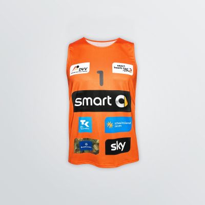 light weight Beachvolleyball Jersey for customisation in orange colour with several Logos imprinted 